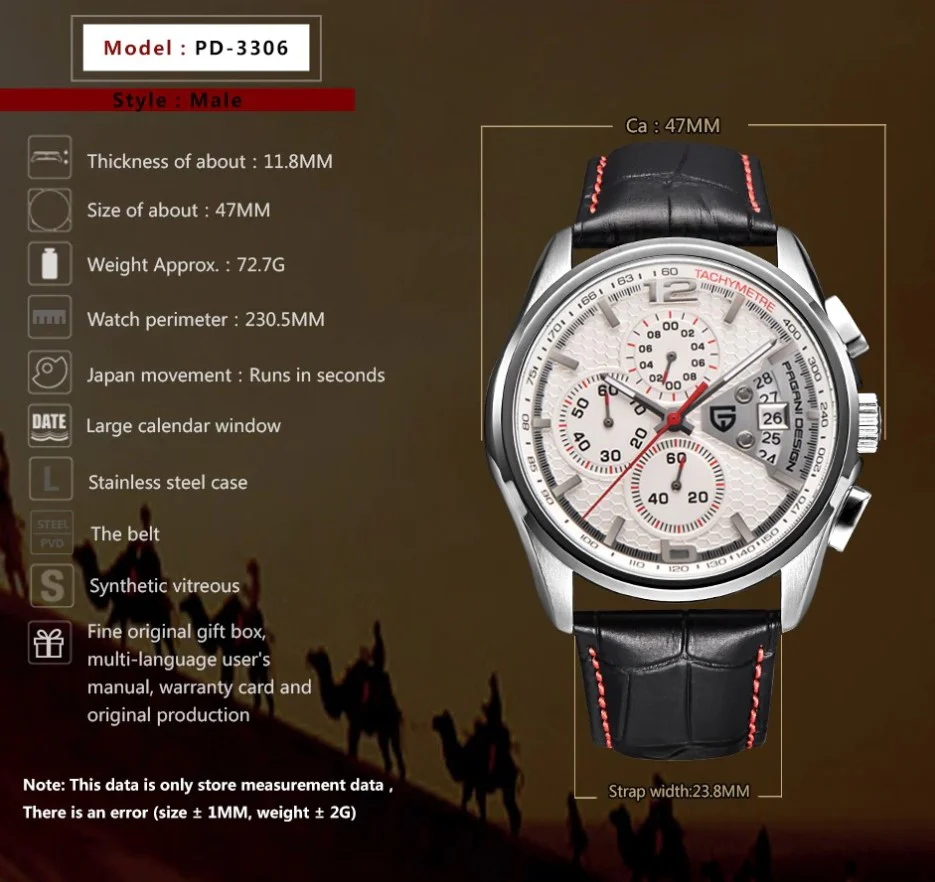 Reloj Hombre PAGANI TORNATO Clásico-Sport Cuarzo Cristal de Zafiro