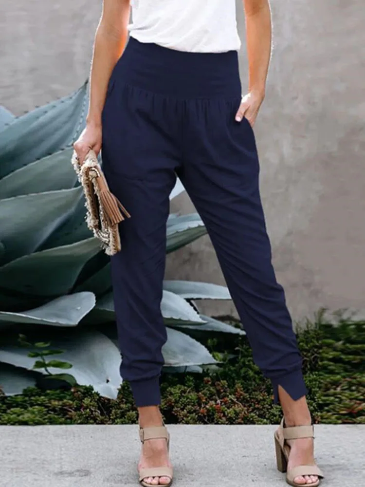 Dames Joggingbroek - Hoge Taille - Elastische Band - Relaxte Pasvorm - Enkelboord