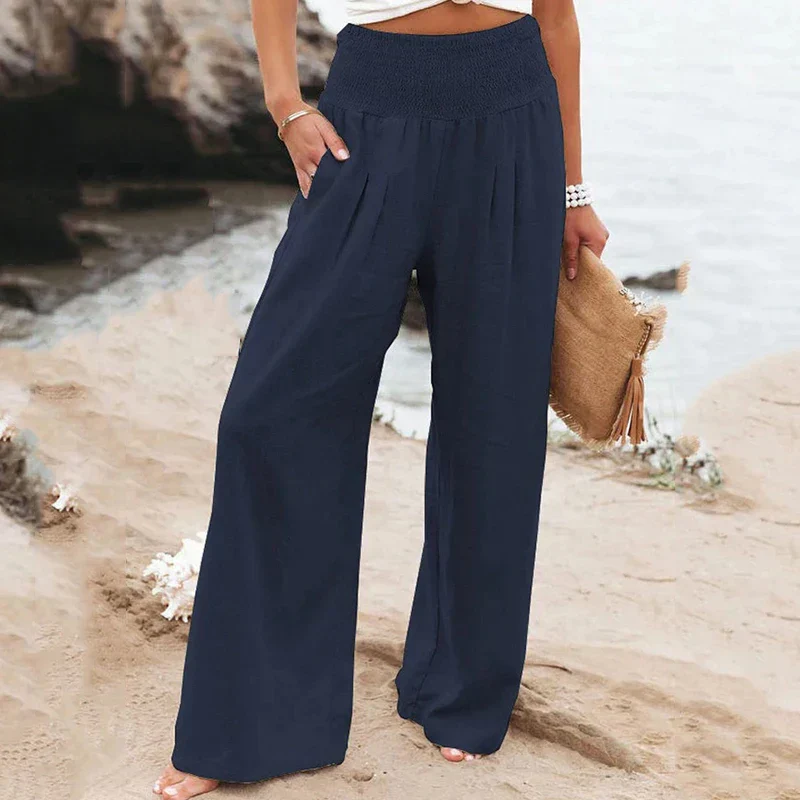 Dames Broek - Wijde Pijpen - Smock Tailleband - Lichtgewicht - Met Zijkzakken