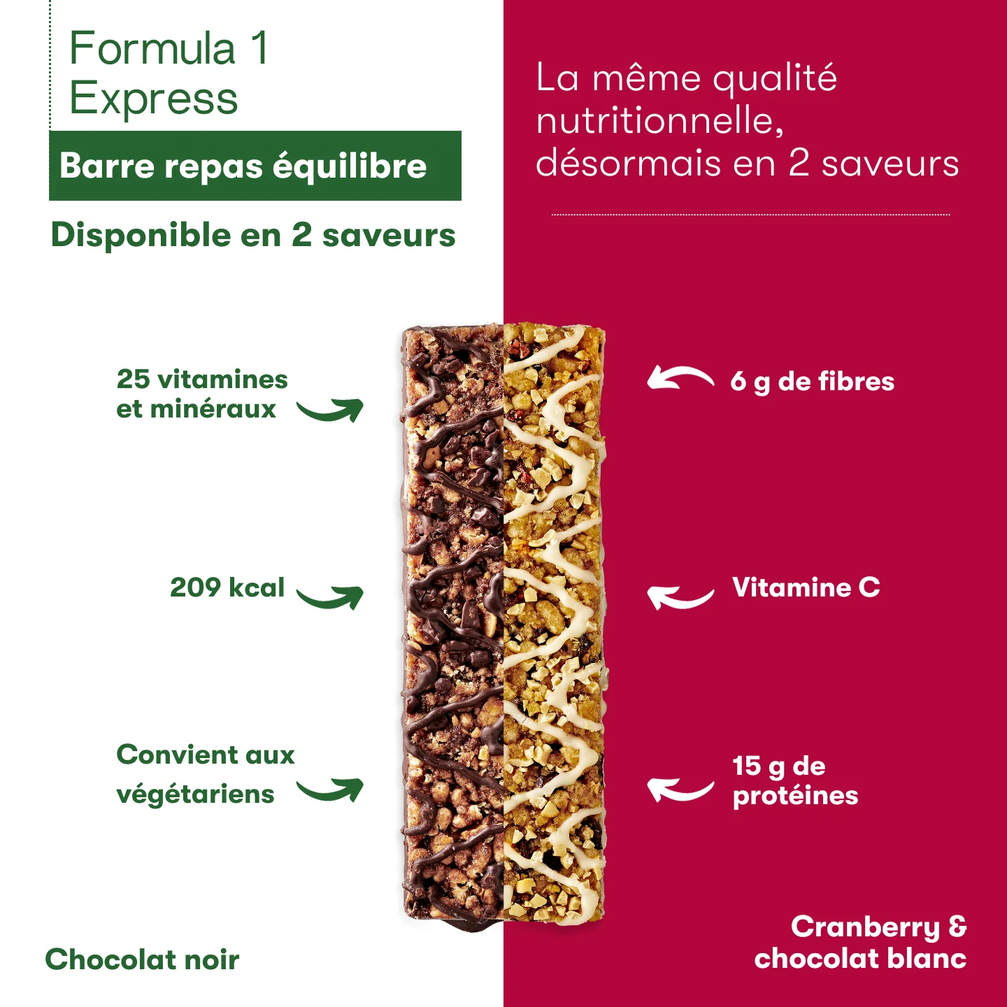 Barres Repas Équilibre Formula 1 Express Saveur Cranberry et Chocolat Blanc