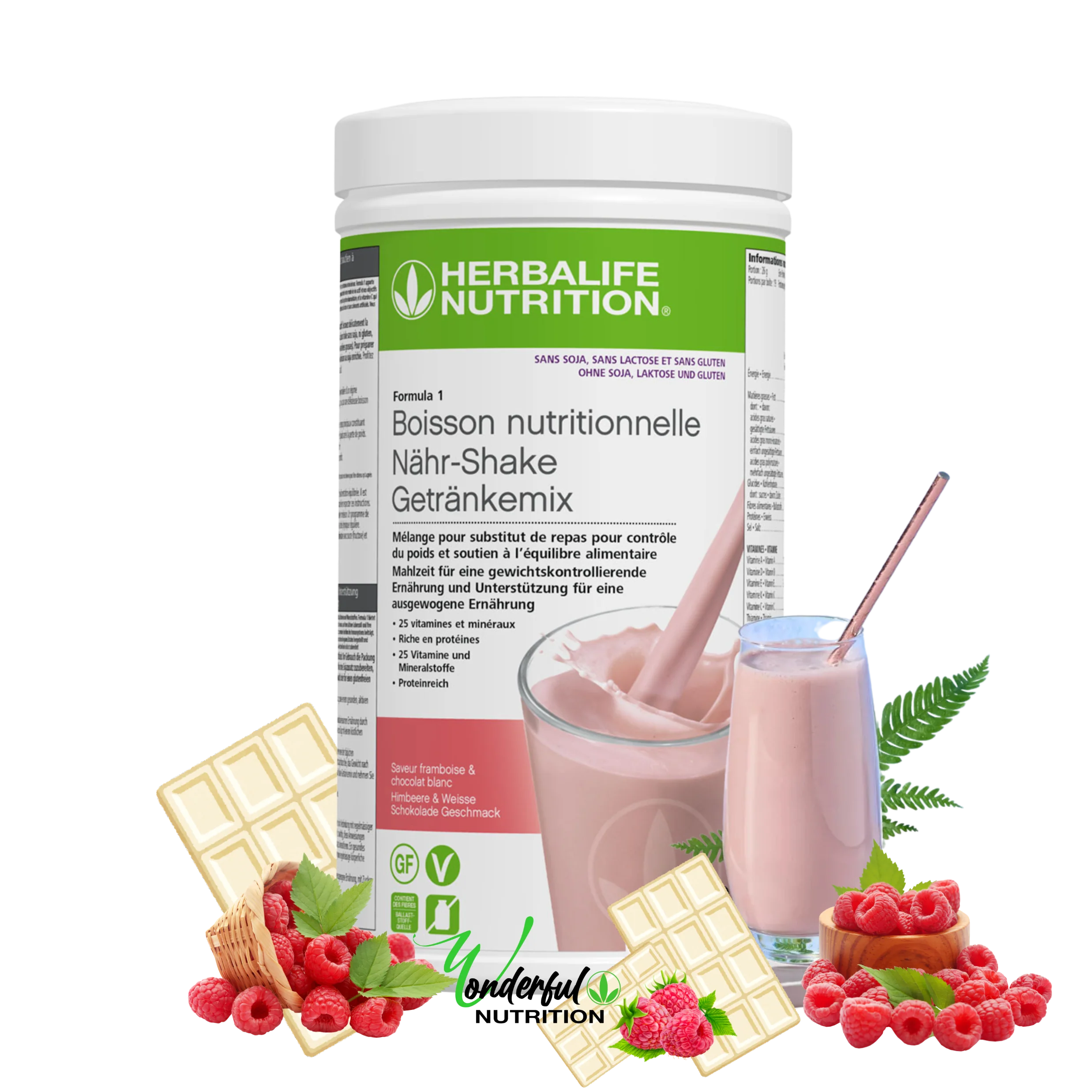 Formula 1 - Framboise & Chocolat Blanc - Sans Soja, Lactose et sans Gluten - Boisson nutritionnelle