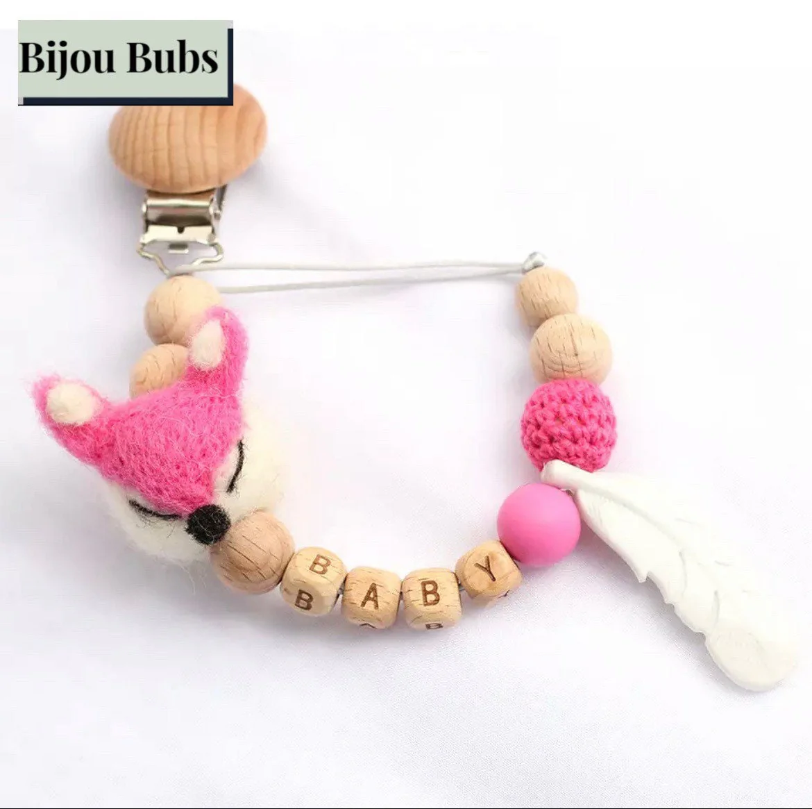 Felt Fox - Personalised Baby Dummy Clip