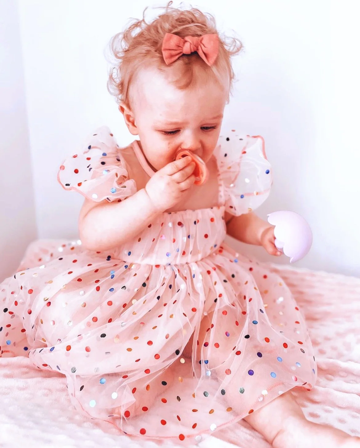 Girls Confetti Dress - Dusty Pink