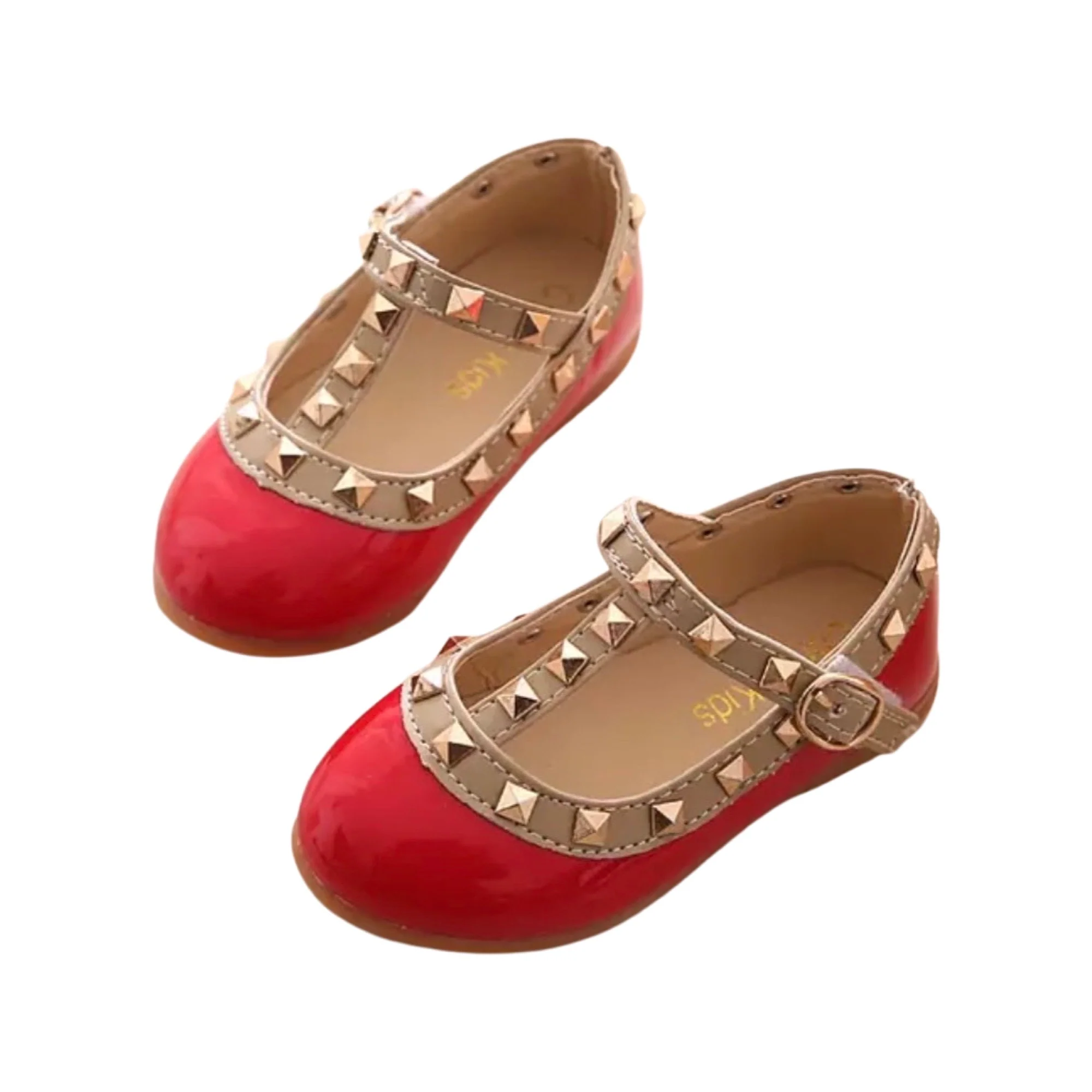 Valerie -Rockstar Stud Patent Leather Girl Shoes - Red