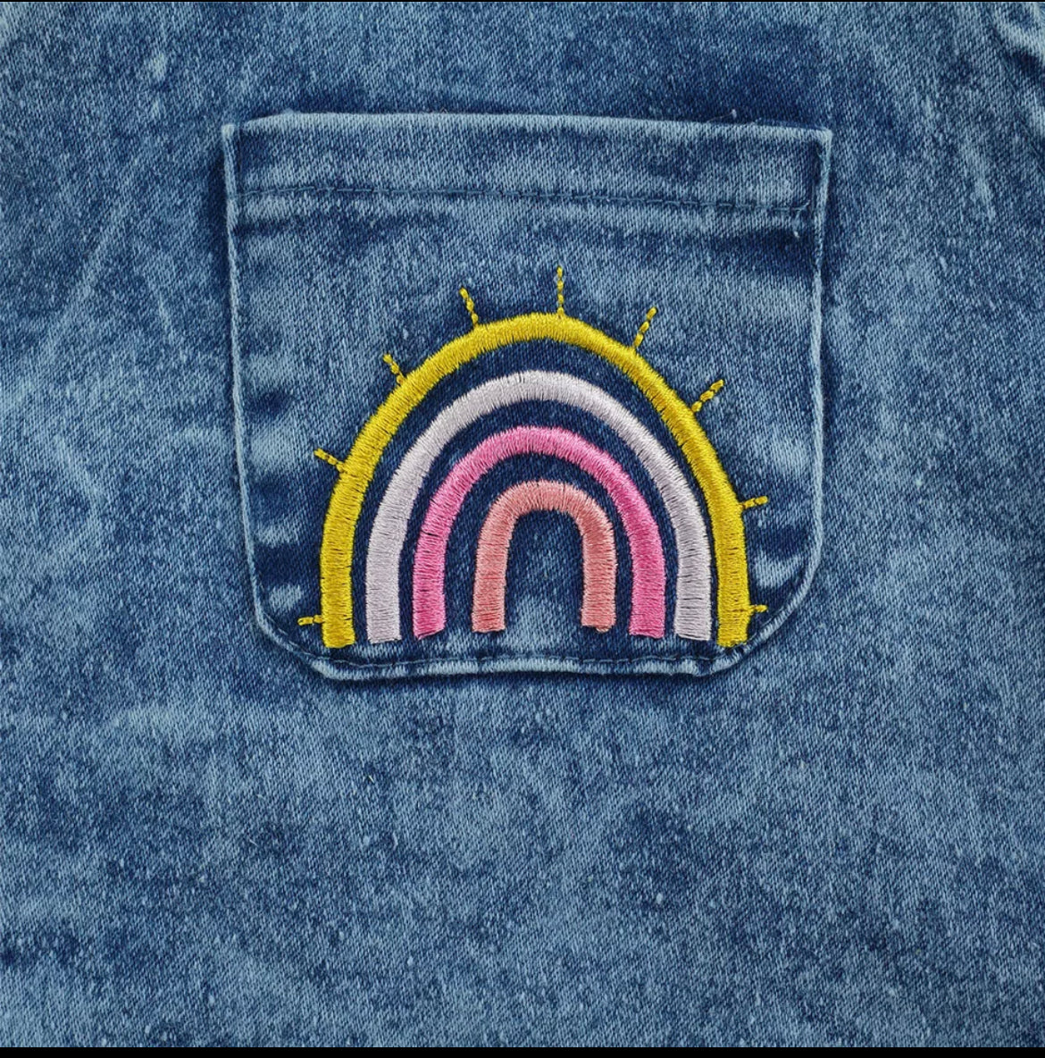 Denim Rainbow Ruffles Romper with Headband