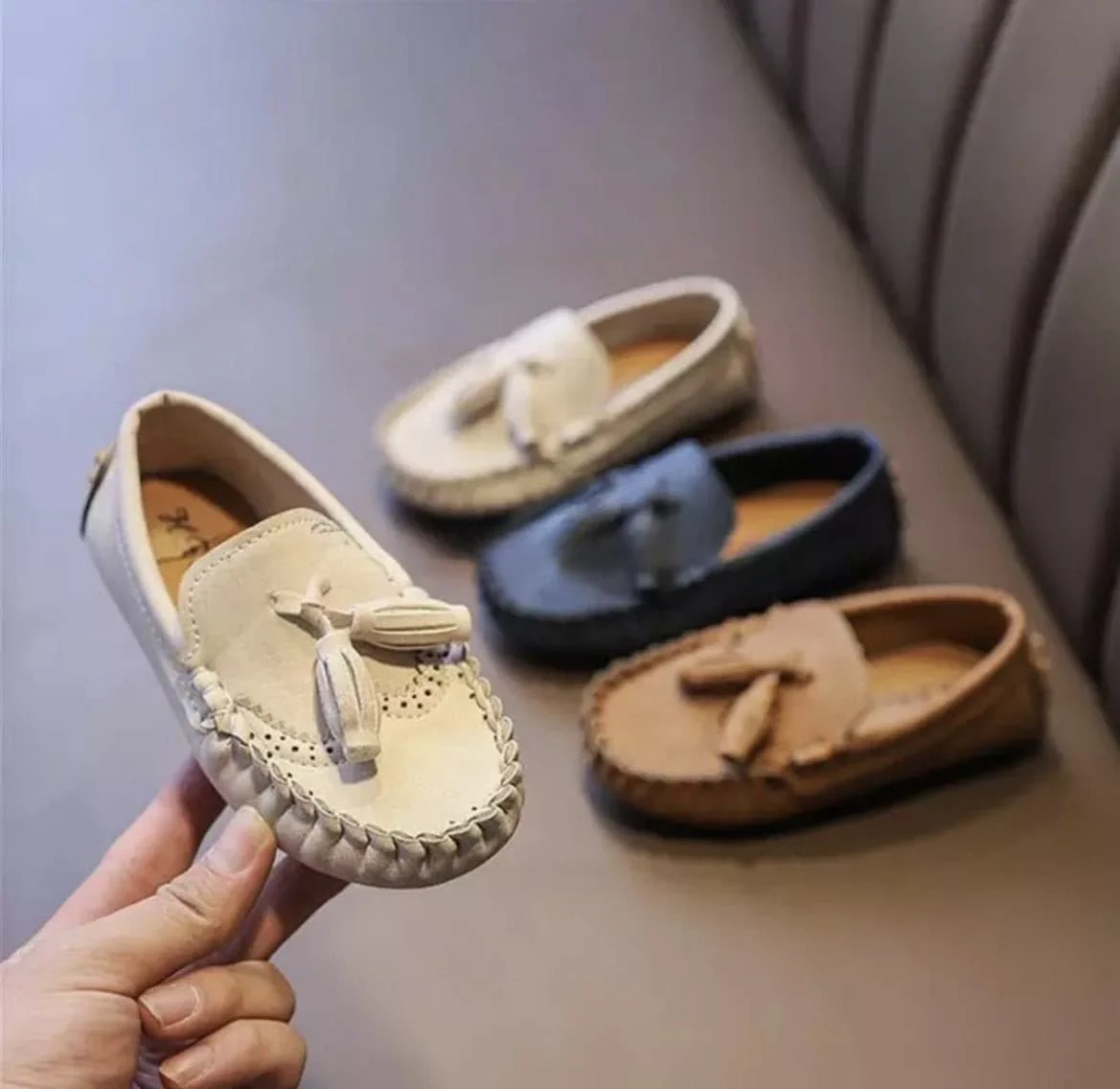 Boys Tassel Loafers - Genuine Leather , Beige