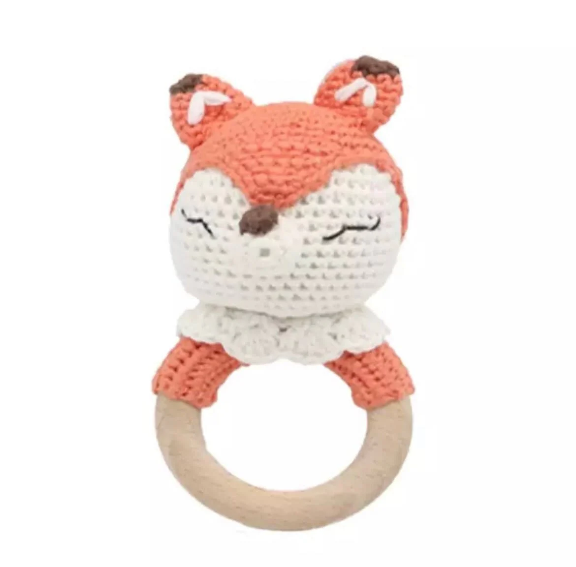 Crochet Baby Rattle Toy, Smooth Beech Wood Teething, Crochet Ring Soother