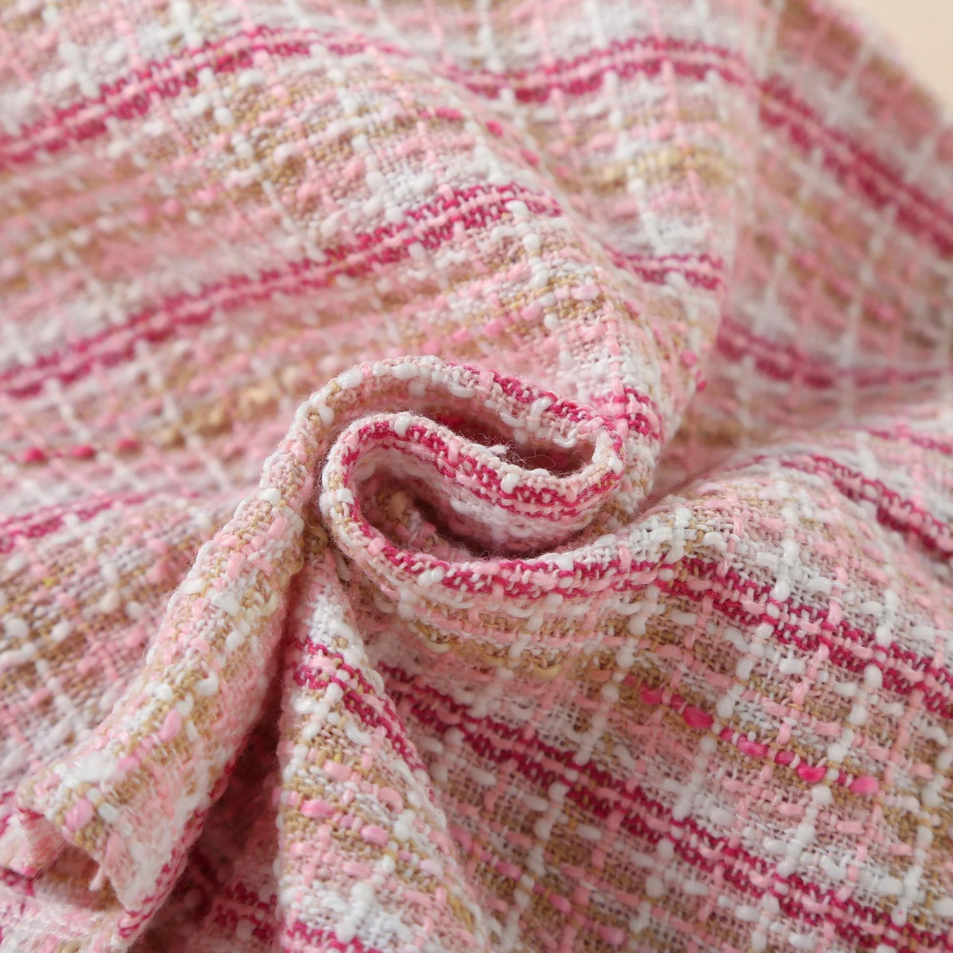 Girls Princess Dress Puff Sleeve - Pink Tweed