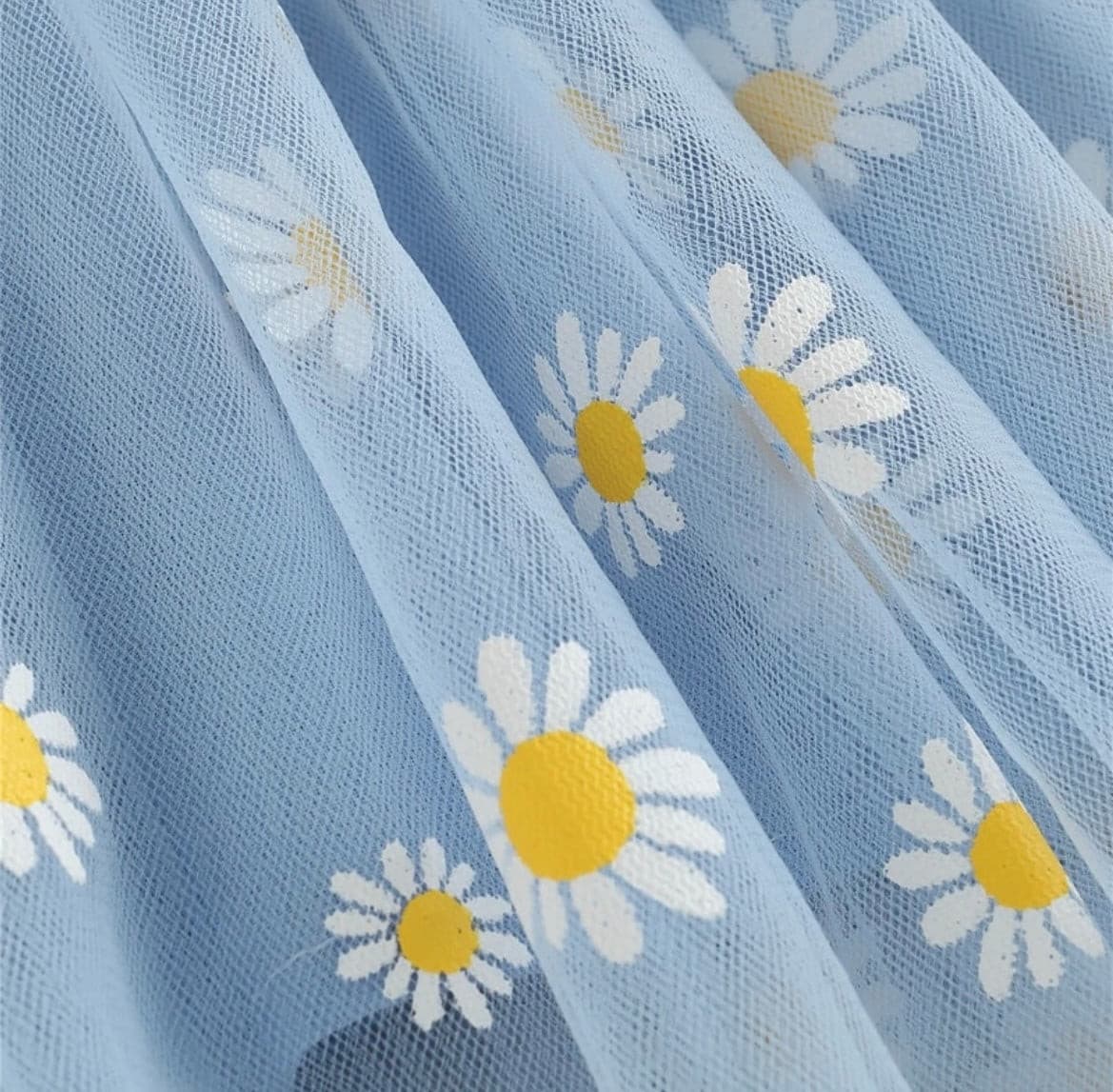 Girls Tulle Tutu Dress with Daisies - Sky Blue