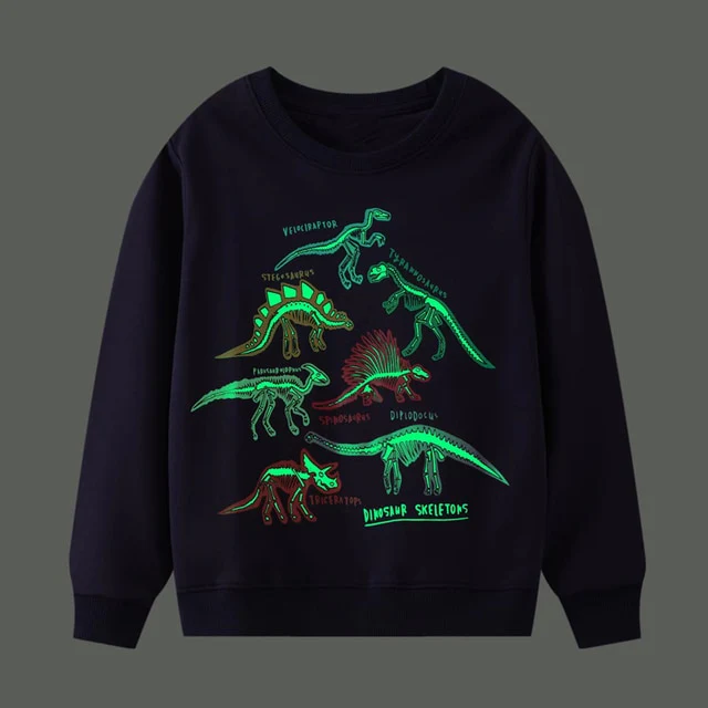 Dino Lit - Glow In The Dark Dinosaur Crew Neck Sweater- Boys Dinosaur Jumper