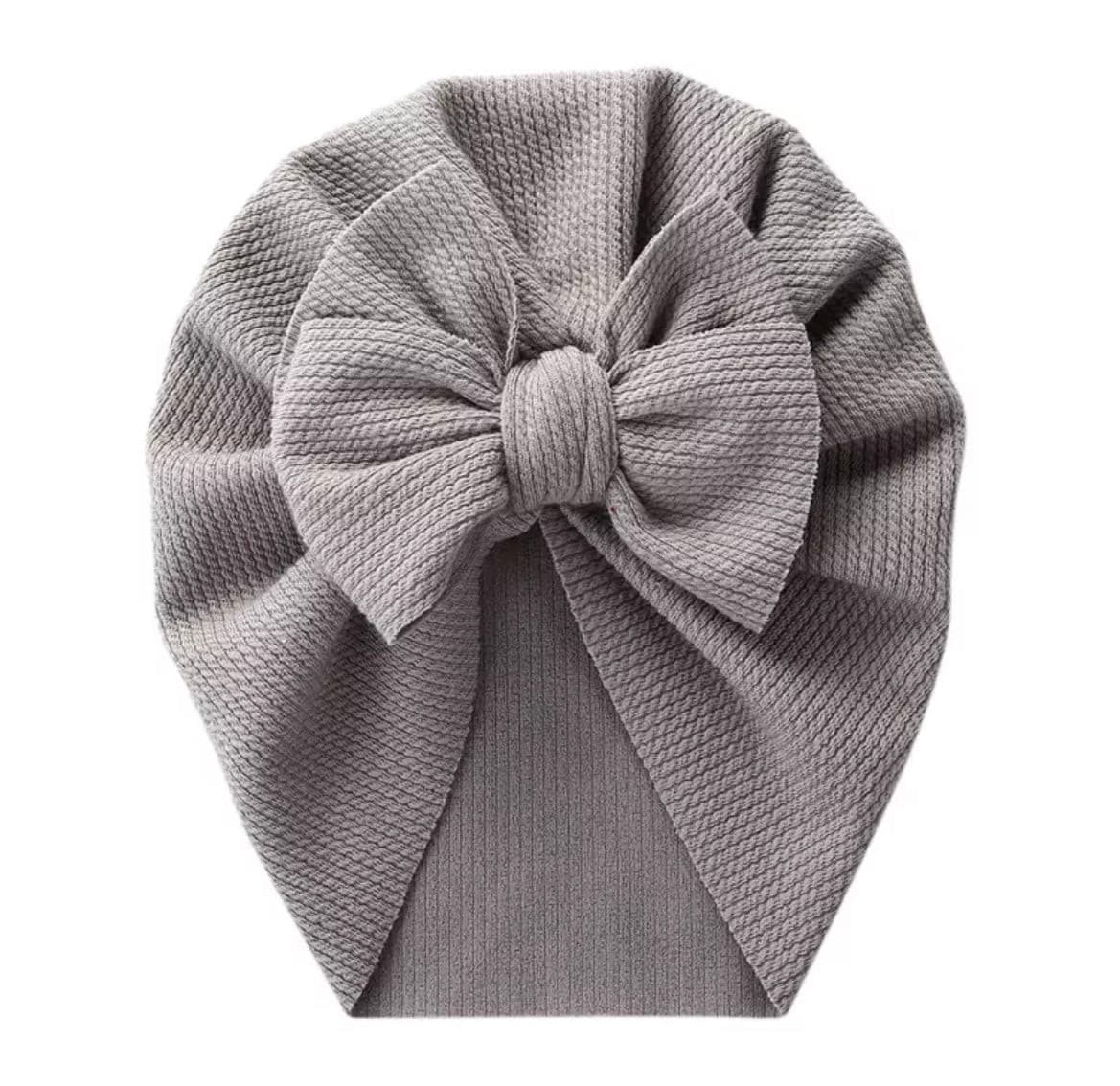 Ribbed Baby Plain Stretchy Bow Knot Turban - Grey