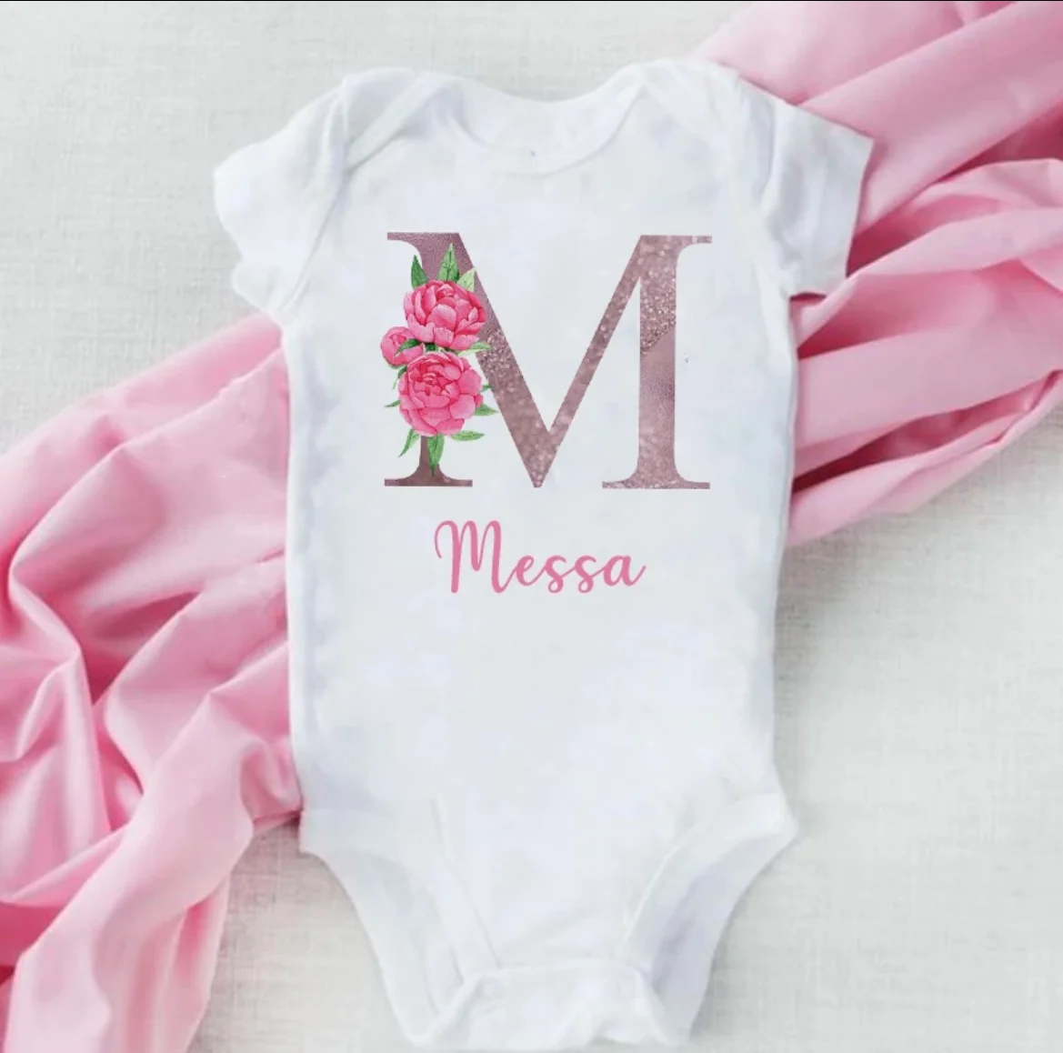 Personalised Baby Onesie - Pretty Pink LETTER + NAME