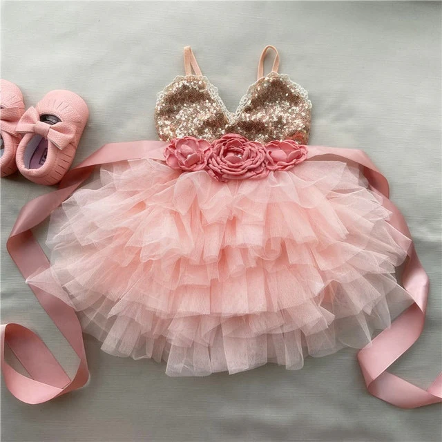 Rosa - girls party dress, Girls Sequin Top - Rose Gold