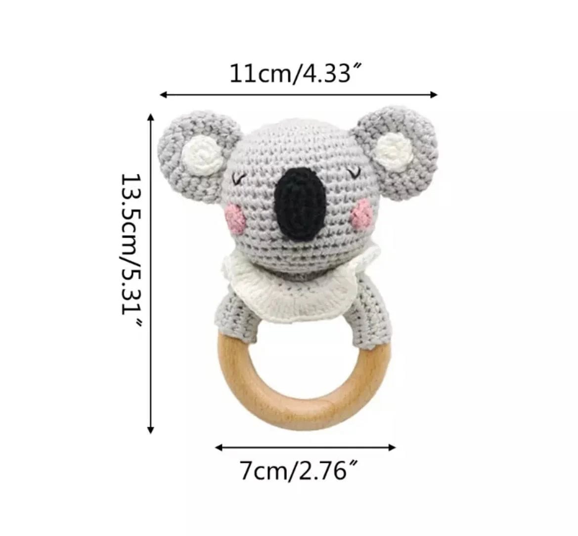 Crochet Baby Rattle Toy, Smooth Beech Wood Teething, Crochet Ring Soother