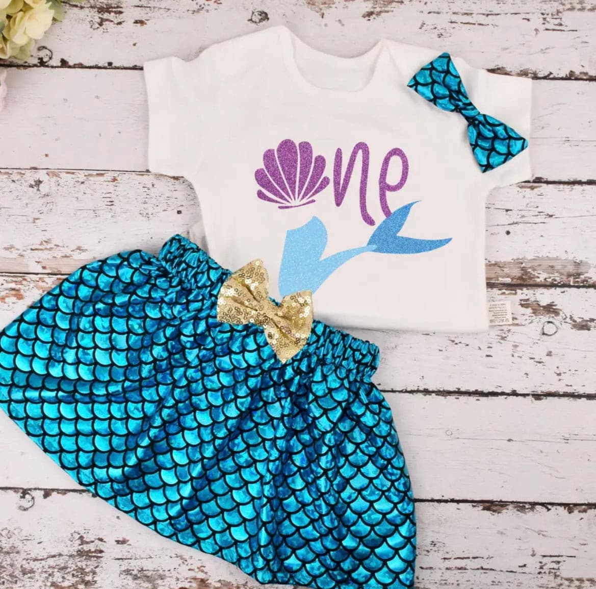 First Birthday One Romper - Mermaid Theme , Blue