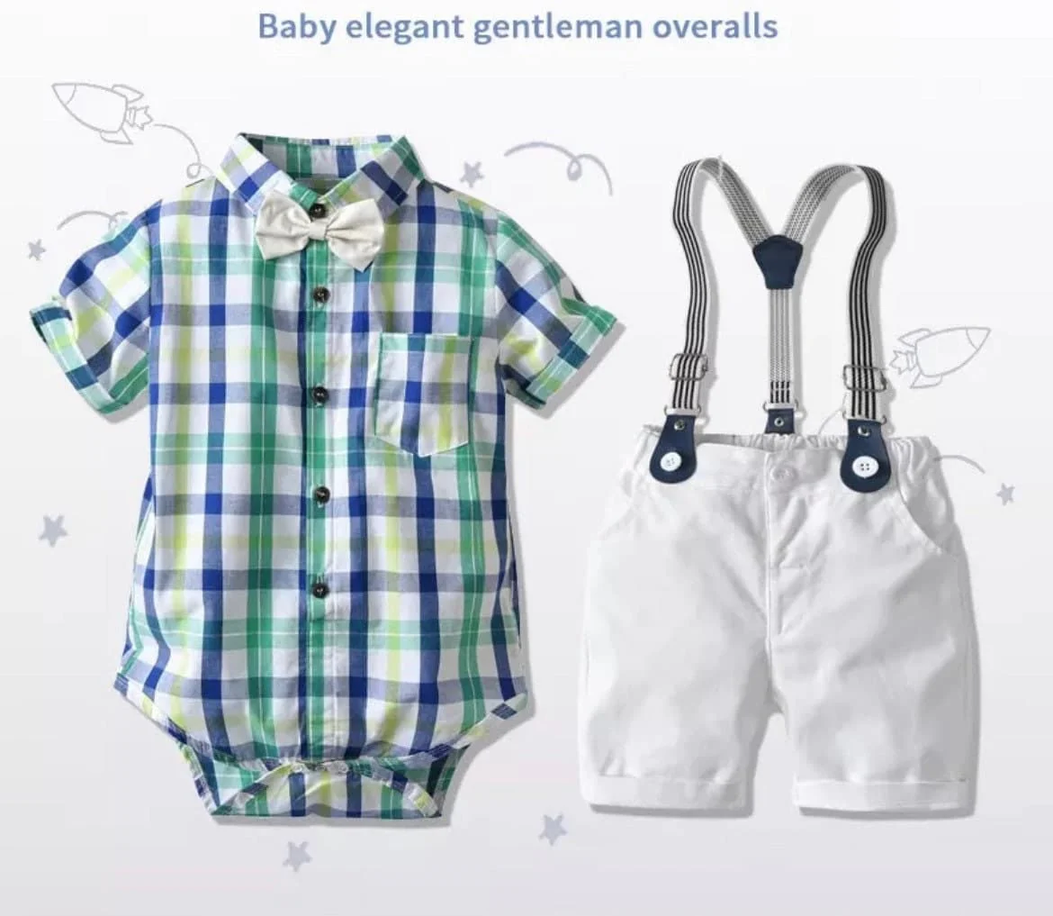Venice - Baby Boy Suit Set with Shirt and Shorts + Bowtie + Suspenders