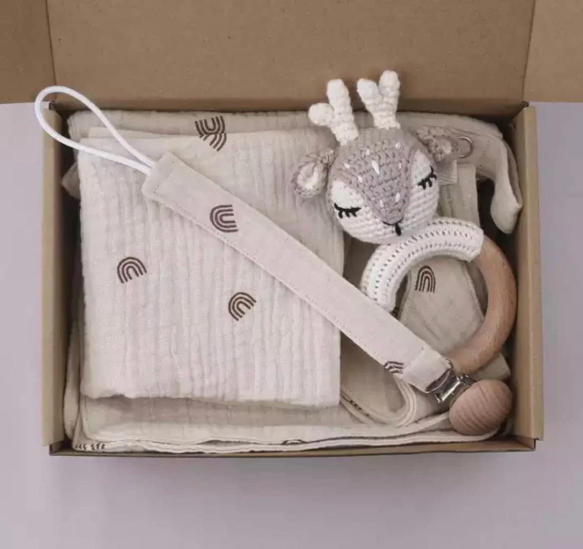 Unisex Baby Muslin Gift Set | Baby Muslin Cotton Bib  | Baby Shower Present | Dummy Gift Set | Dummy Clip Gift Set  | Baby Hamper