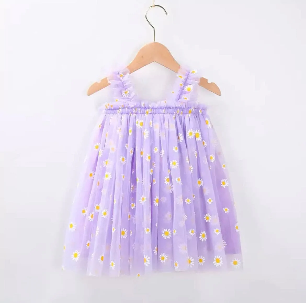 Girls Tulle Tutu Dress with Daisies - Violet Purple