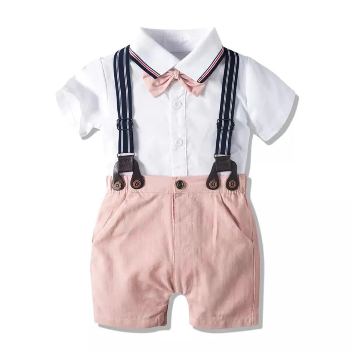 Venice - Baby Boy Suit Set with Shirt and Shorts + Bowtie + Suspenders