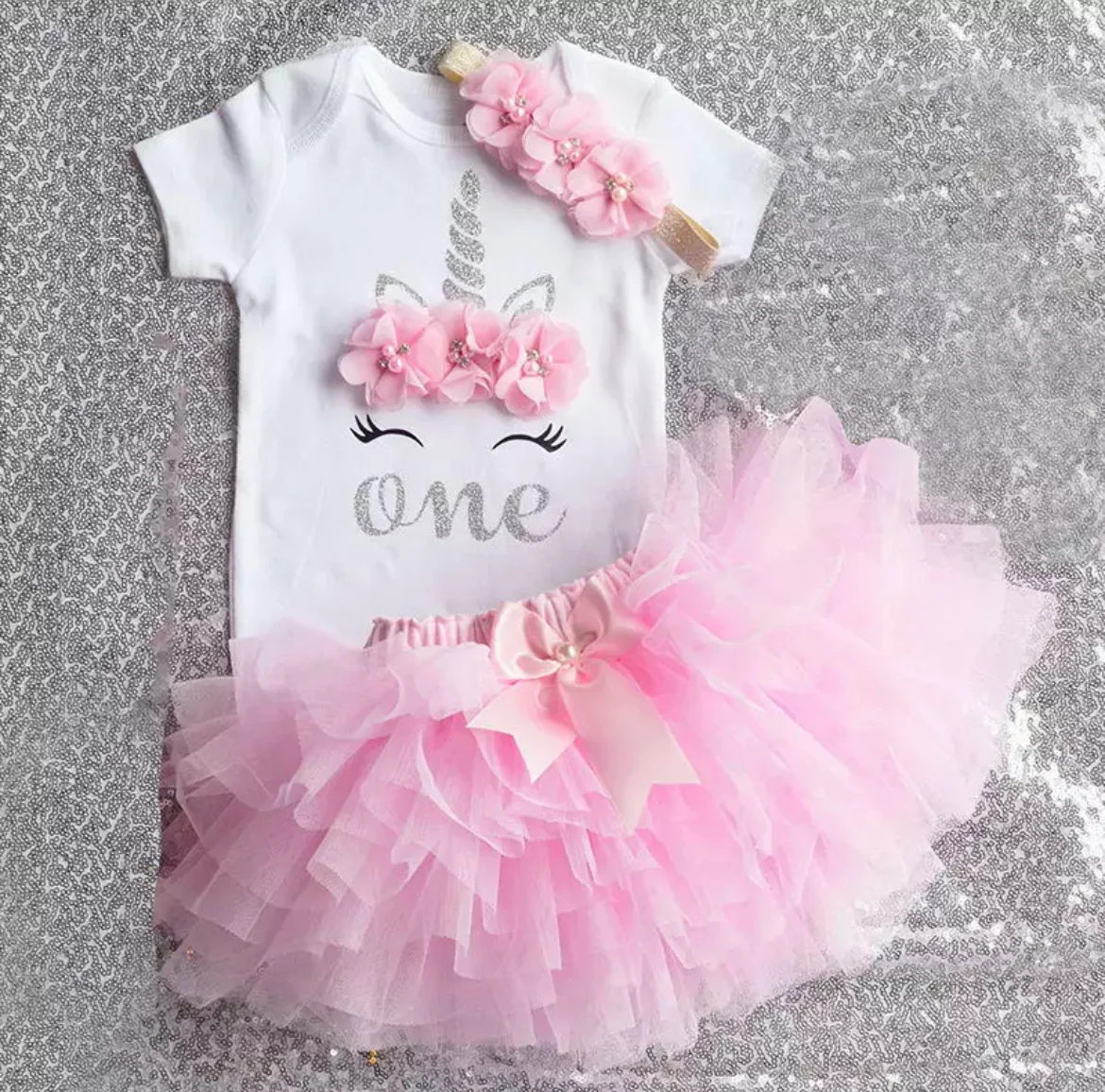Pink Princess Unicorn Dress  - First Birthday , with headband