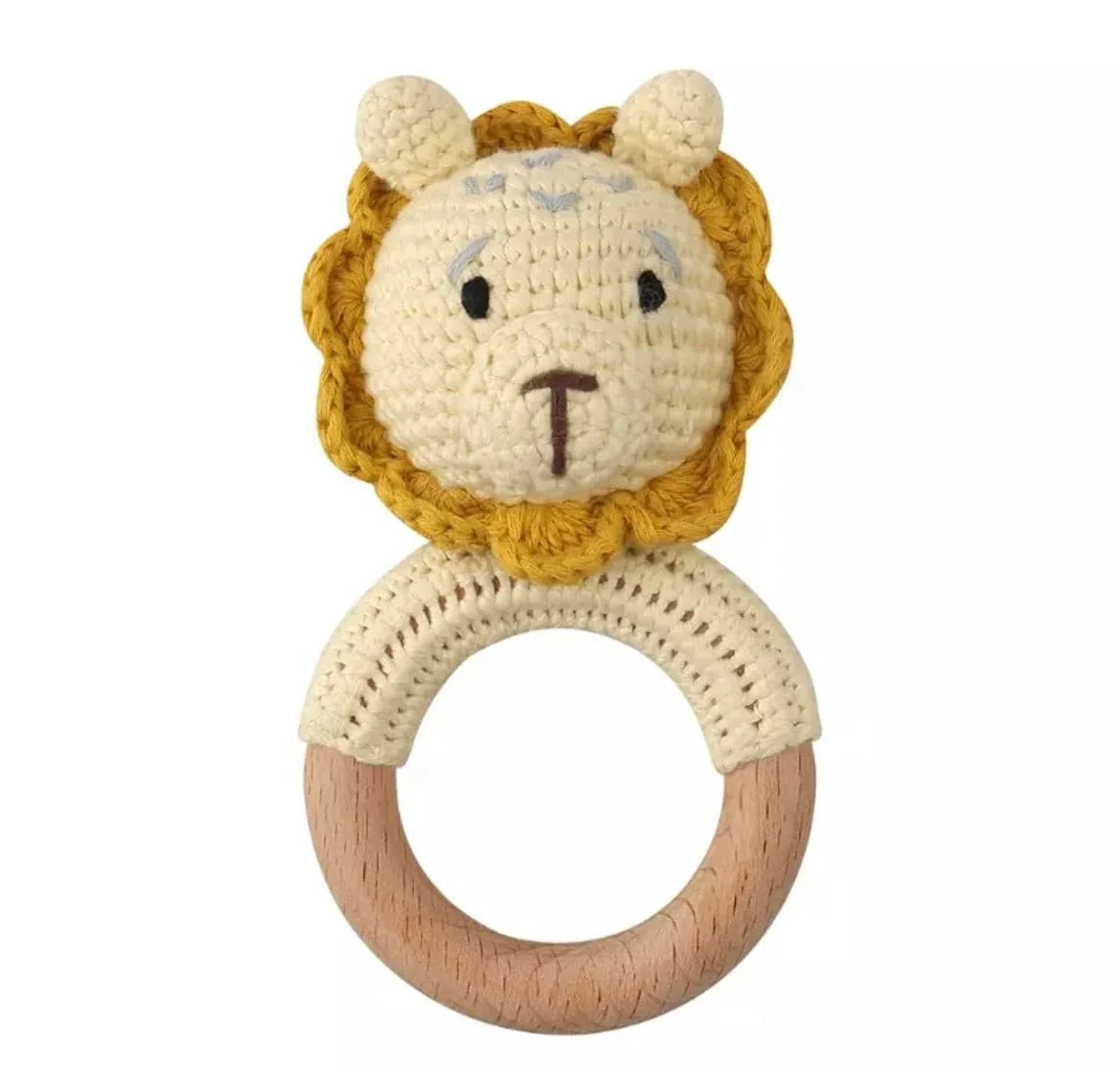 Crochet Baby Rattle Toy, Smooth Beech Wood Teething, Crochet Ring Soother