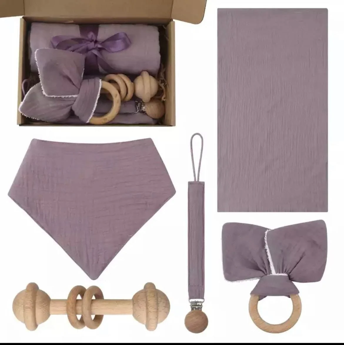 Unisex Baby Muslin Gift Set | Baby Muslin Cotton Bib  | Baby Shower Present | Dummy Gift Set | Dummy Clip Gift Set  | Baby Hamper