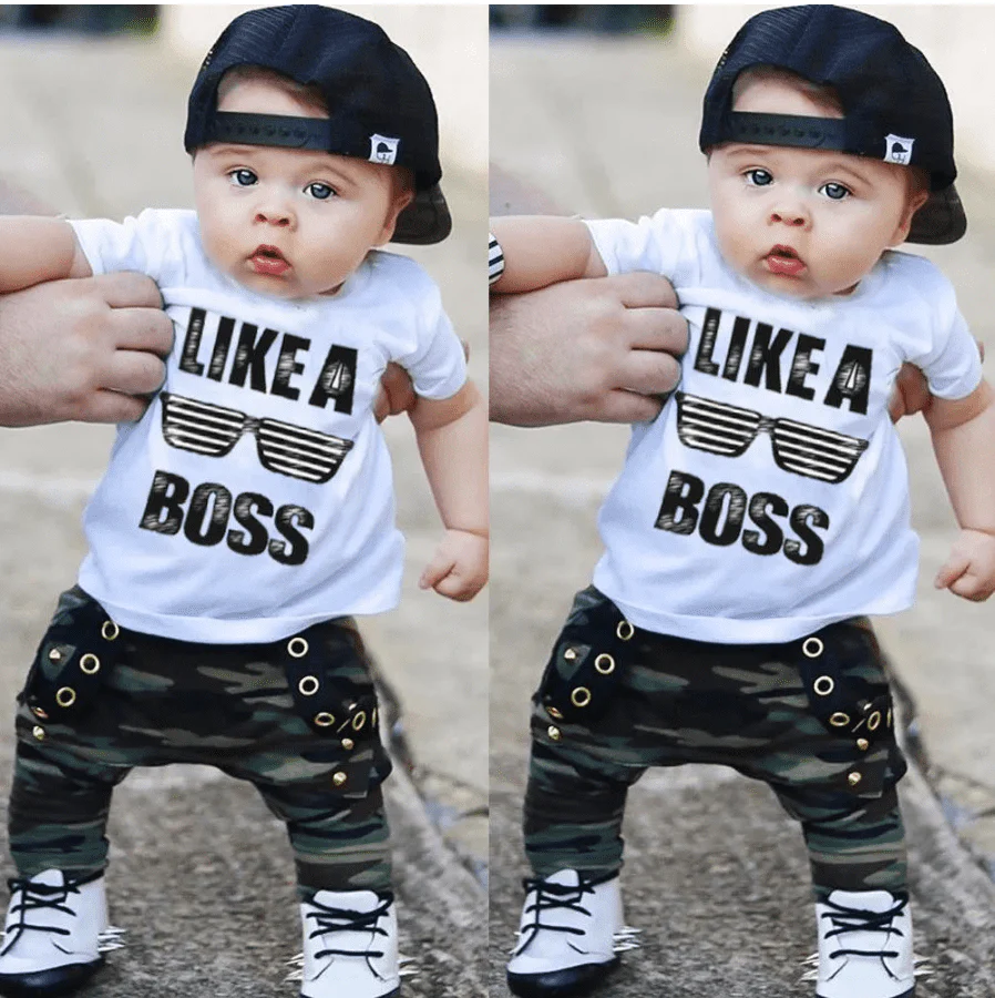 Like a Boss  - Newborn to 3T - Boys Cotton Printed T-Shirt & Pants Set
