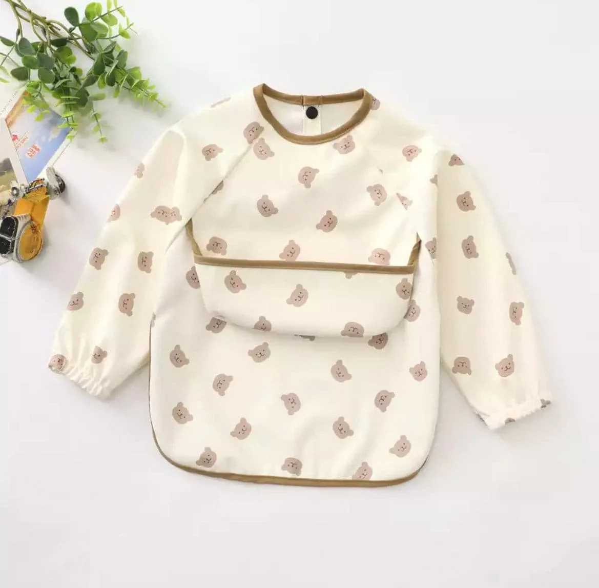 Teddy Bear - Toddler & Baby Long Sleeve Waterproof Apron Smock Bib