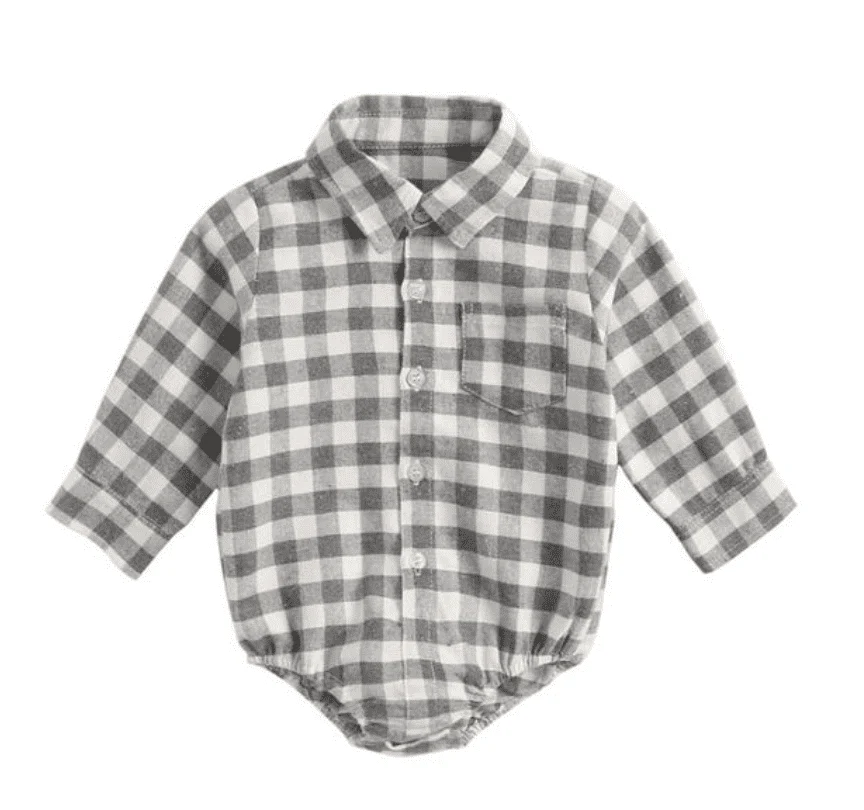Baby Boys Plaid Check Shirt Romper - Grey & White