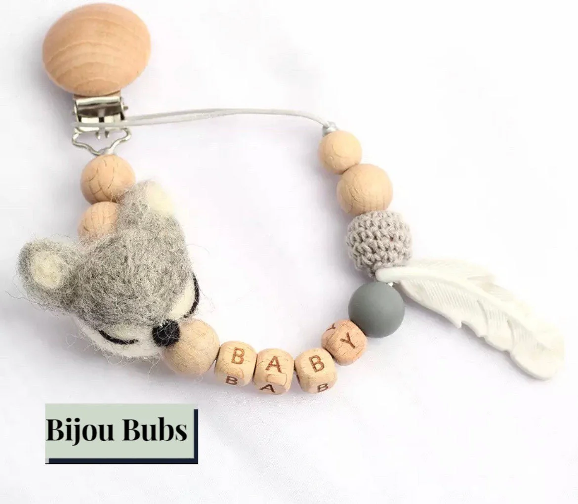 Felt Fox - Personalised Baby Dummy Clip