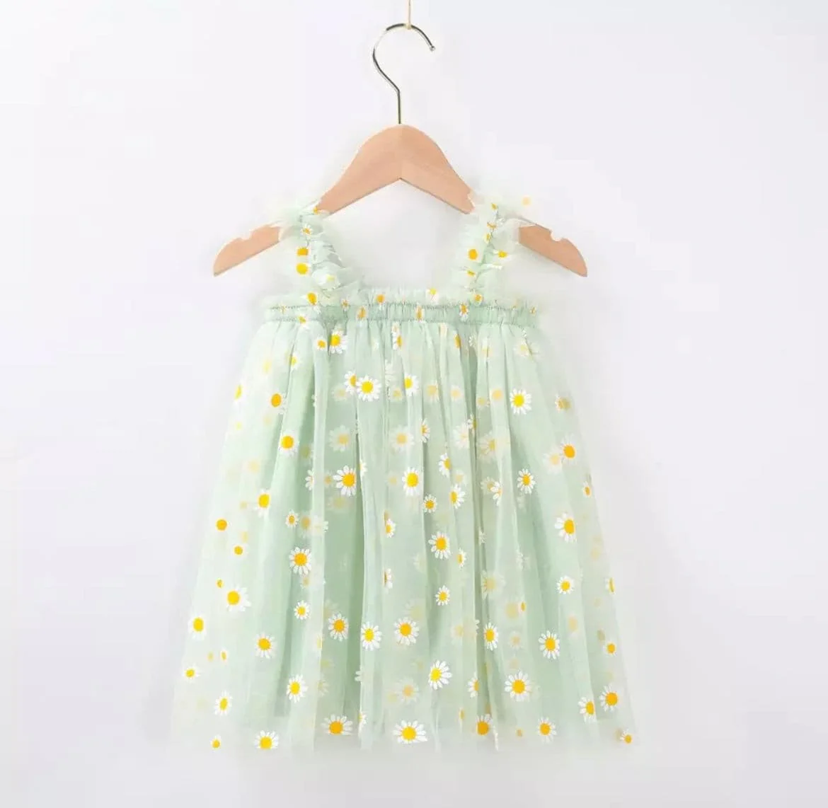 Girls Tulle Tutu Dress with Daisies - Vintage Mint