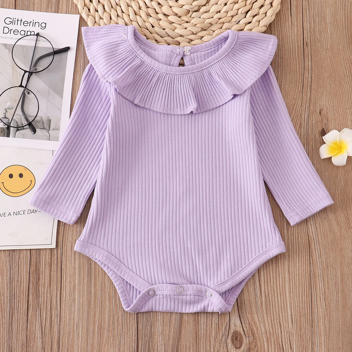 Callie - Girls Cotton Ribbed Ruffle Romper