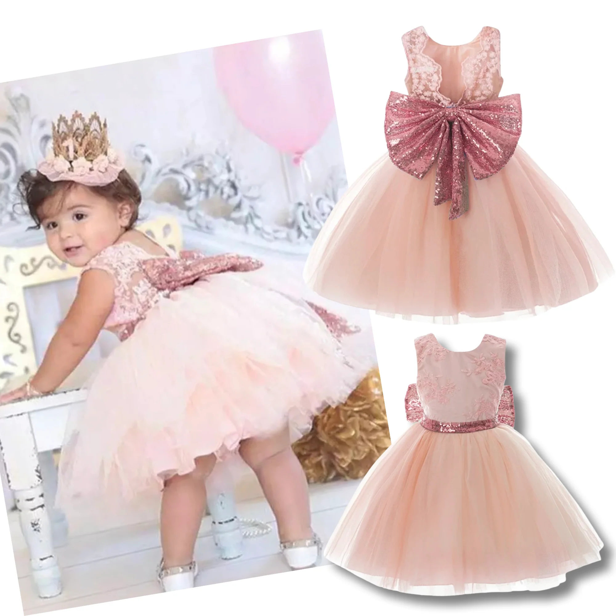 Elissa - Pink Princess Tulle Dress with Large Sequin Bow