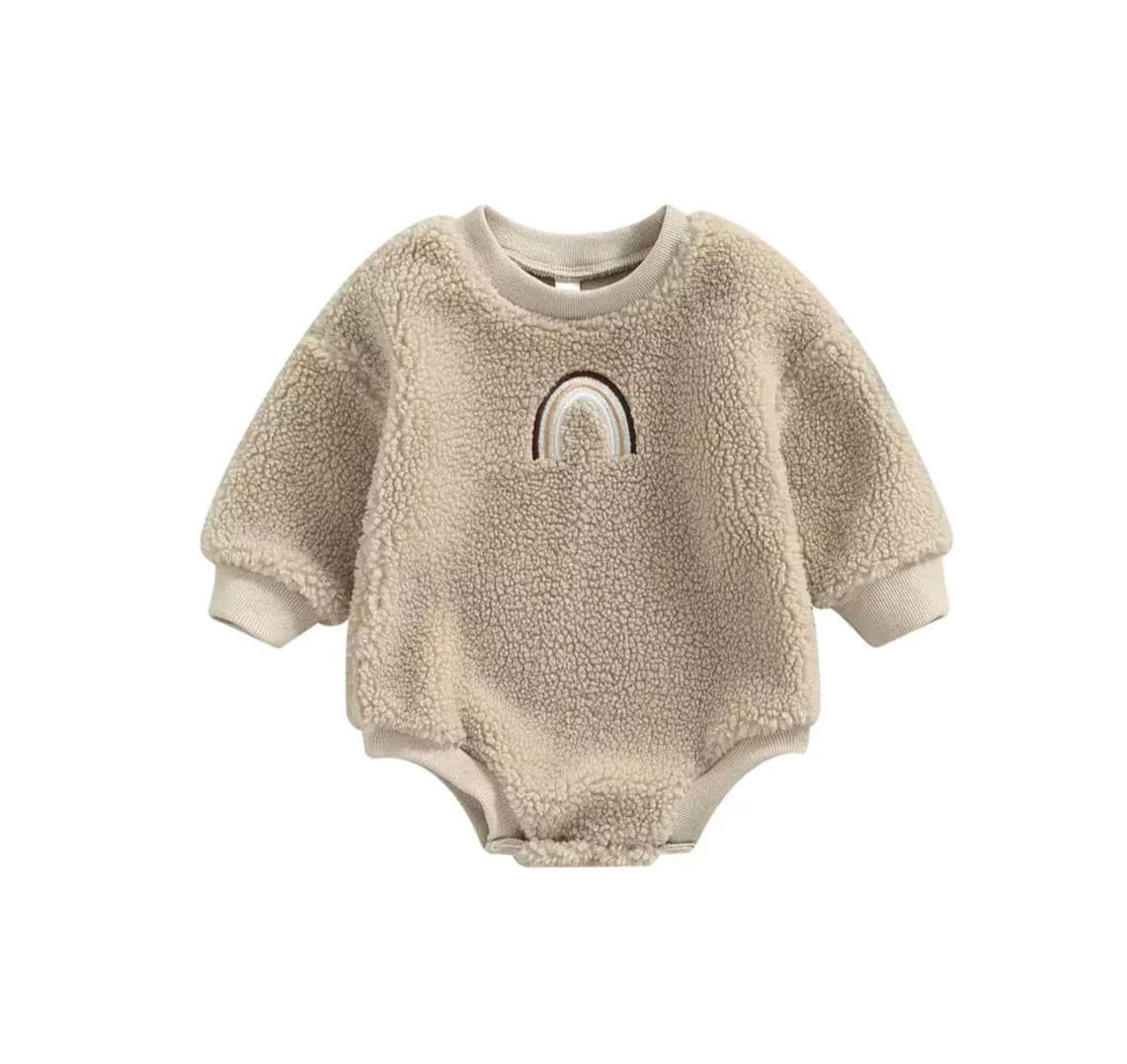 Sherpa Rainbow Sweater Romper - Taupe