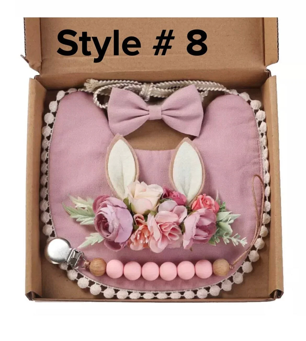 Baby Shower Gift Box 3 Piece Set with Bib & Bow Headband
