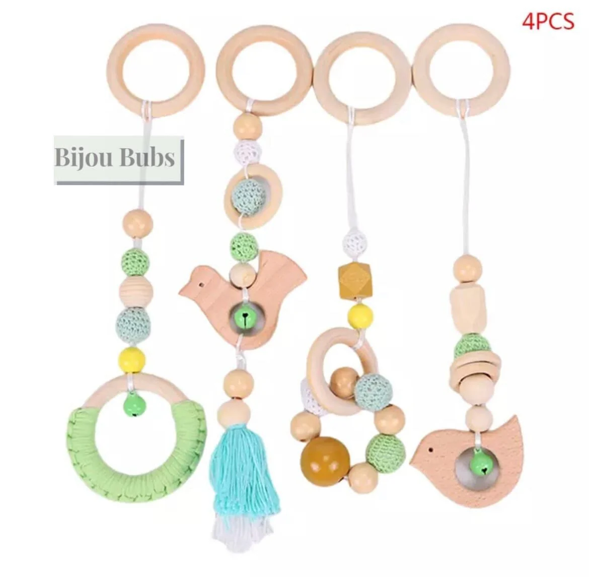Wood Baby GymToys - Baby Gym Toys - Wood Play Gym Bird & Bell Toys ,Wooden play toys,  Natural wooden Montessori toys, Baby Gym Hanging Toys
