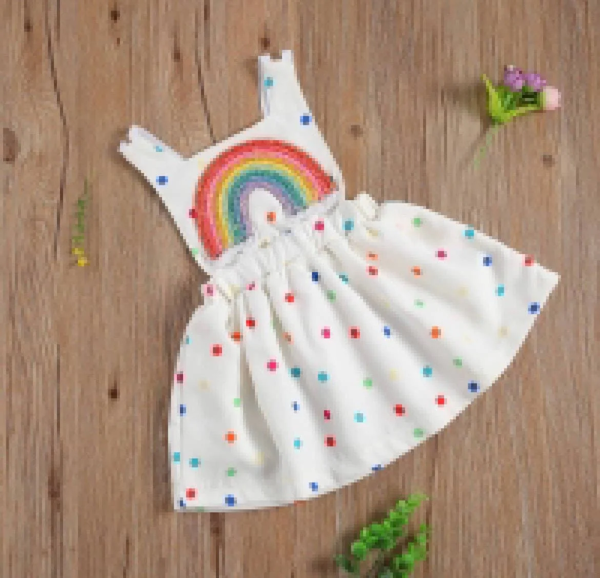 White Rainbow Polka Dot Dress