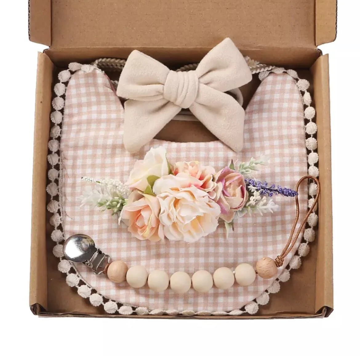 Baby Shower Gift Box 3 Piece Set with Bib & Bow Headband