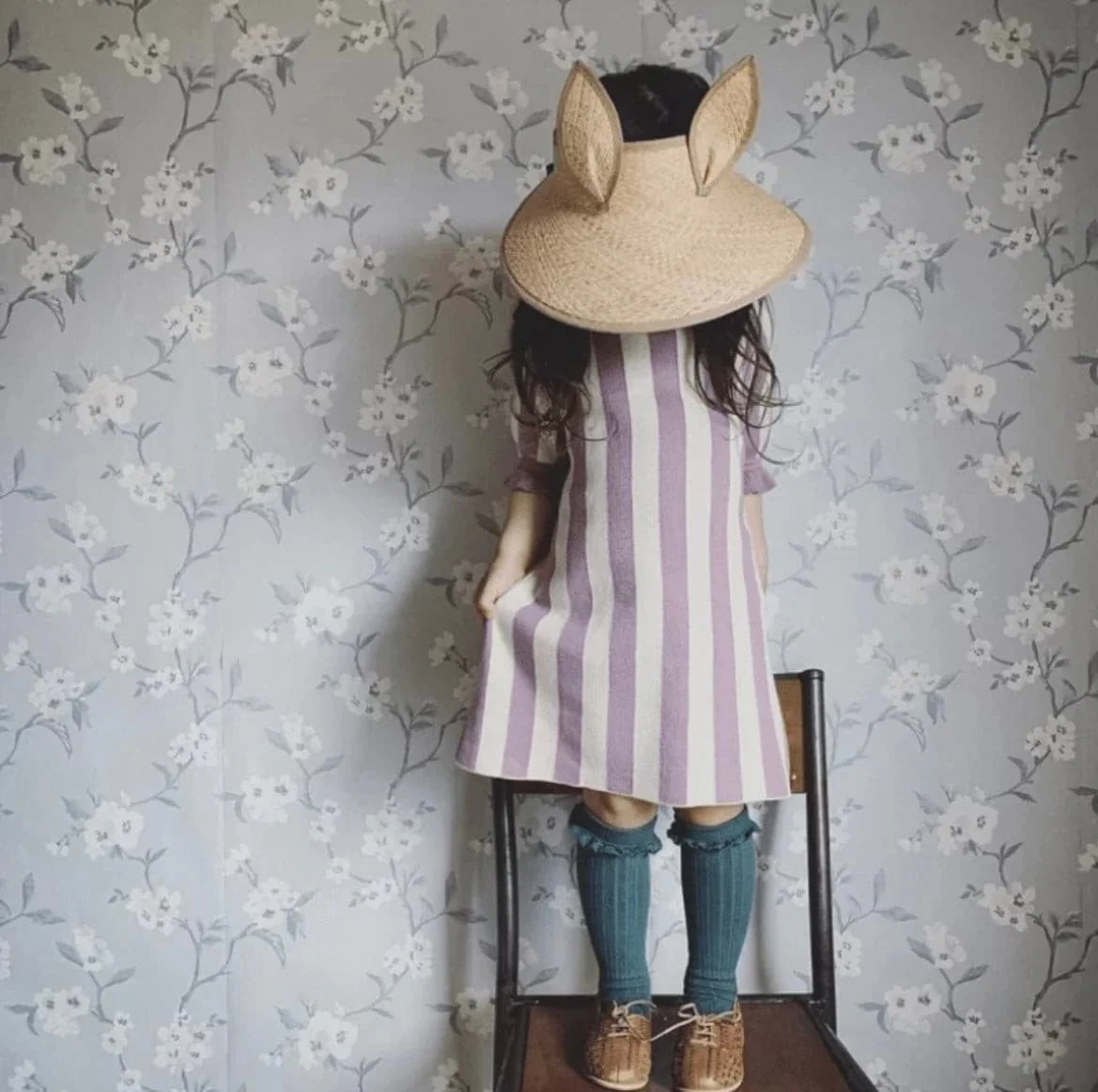 Girls 100% Cotton Knitted Stripe Dress - Lilac