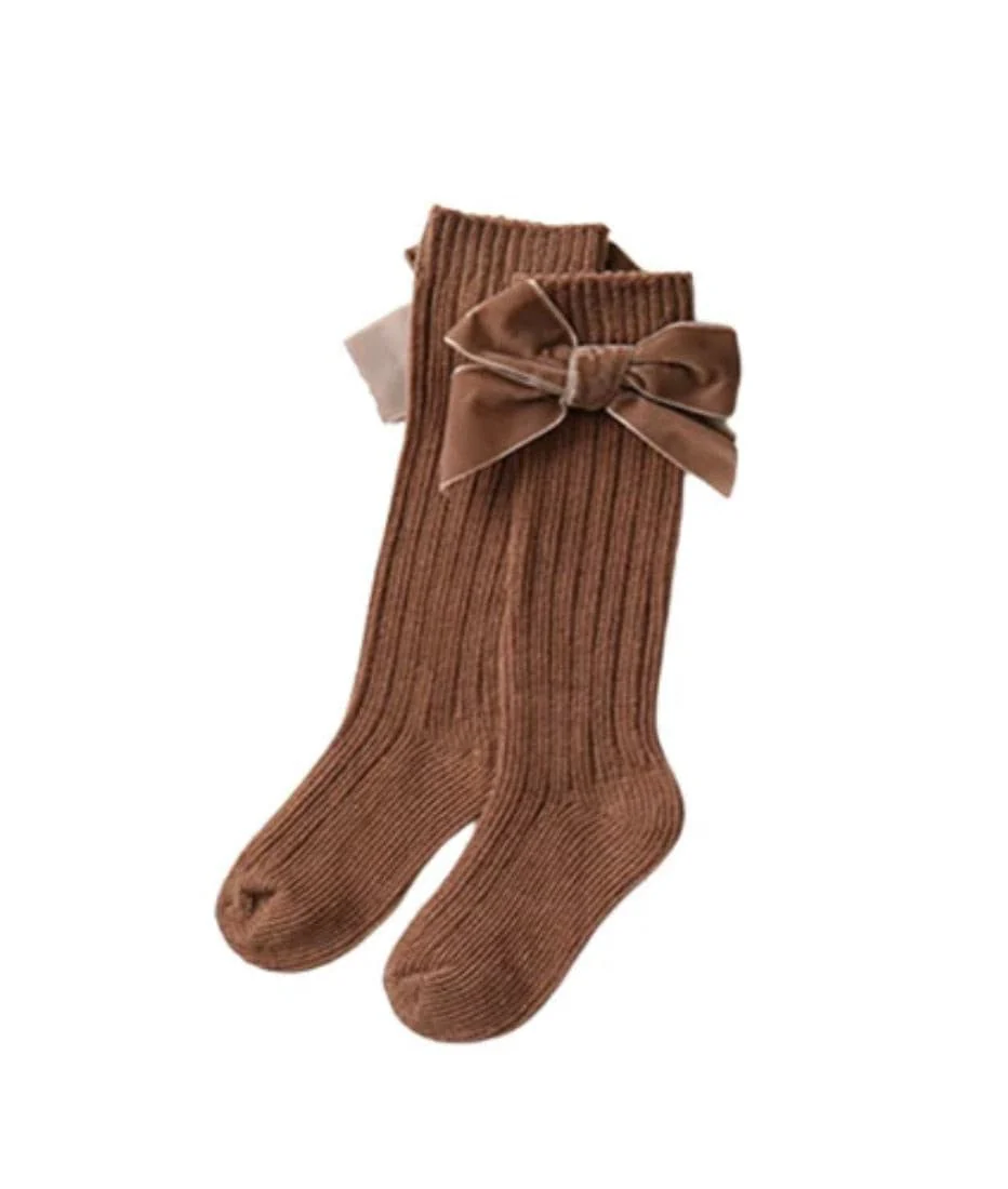 Valentina - Velvet Bow Baby Socks - Rust