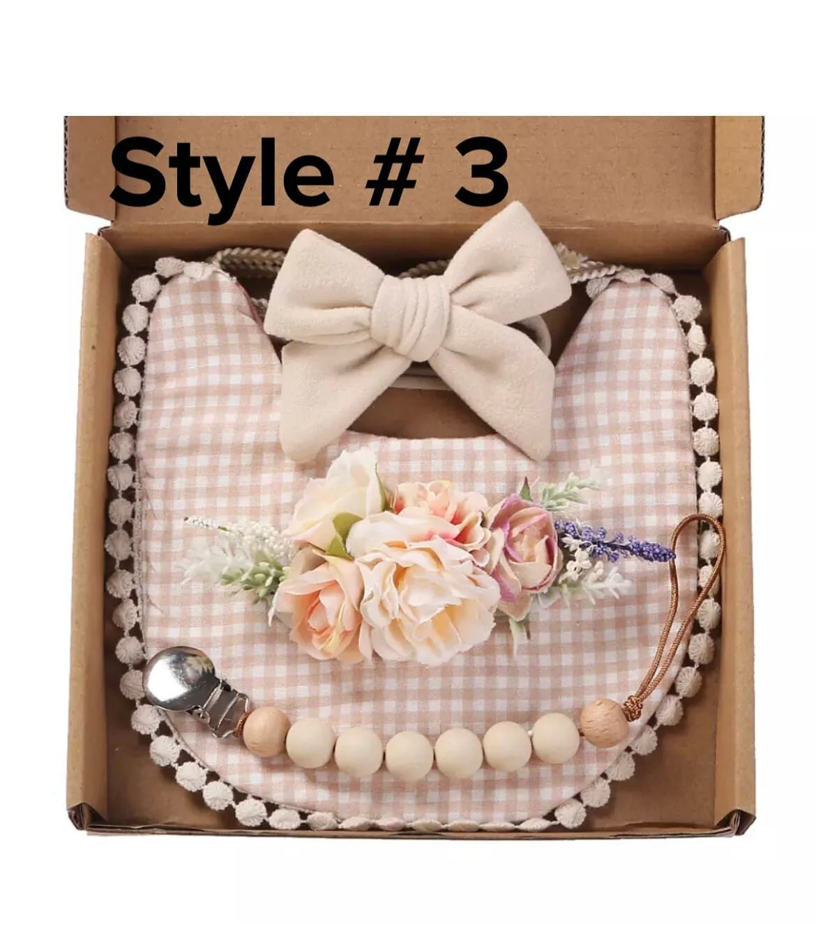 Baby Shower Gift Box 3 Piece Set with Bib & Bow Headband