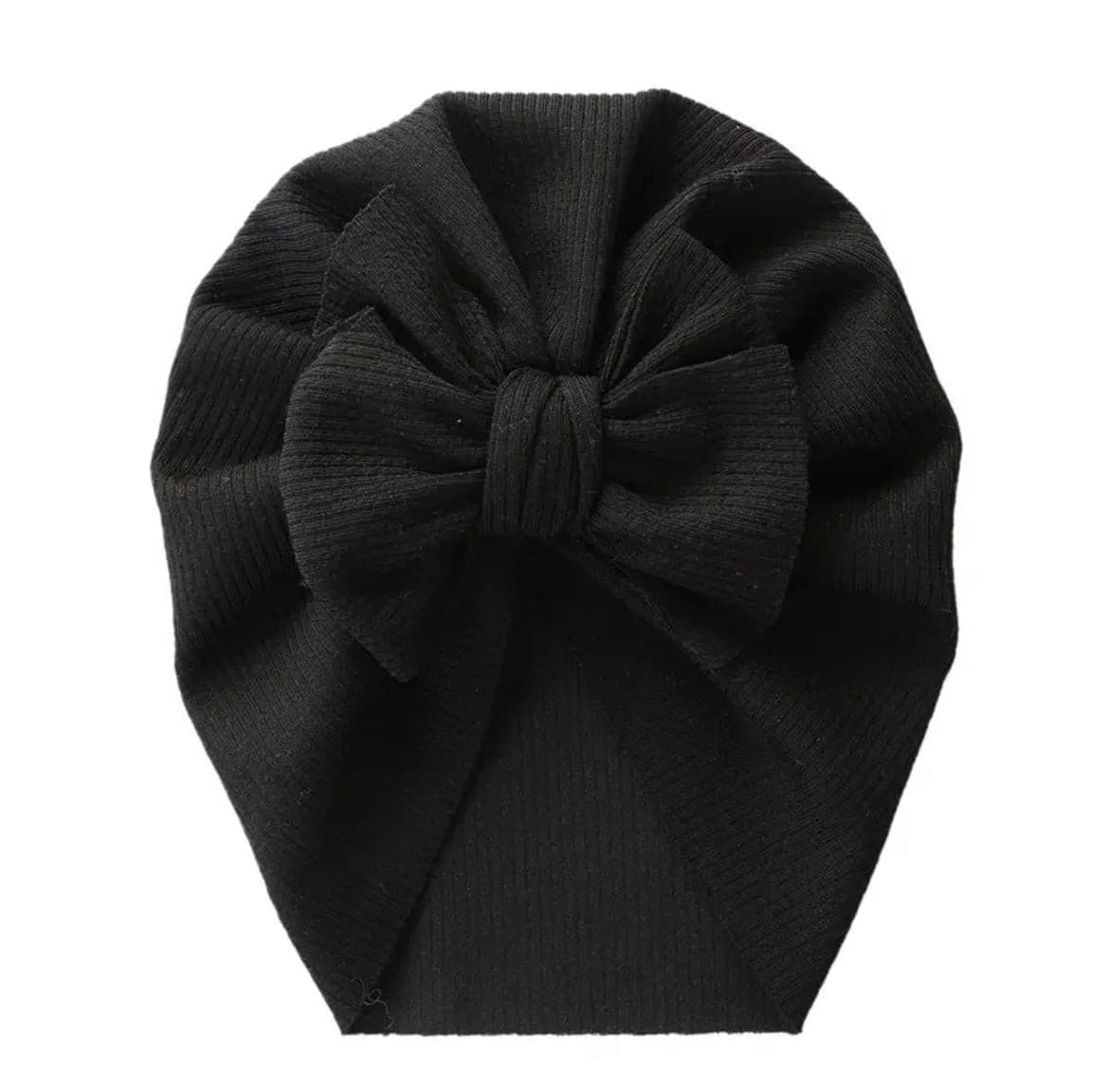 Ribbed Baby Plain Stretchy Bow Knot Turban - Black