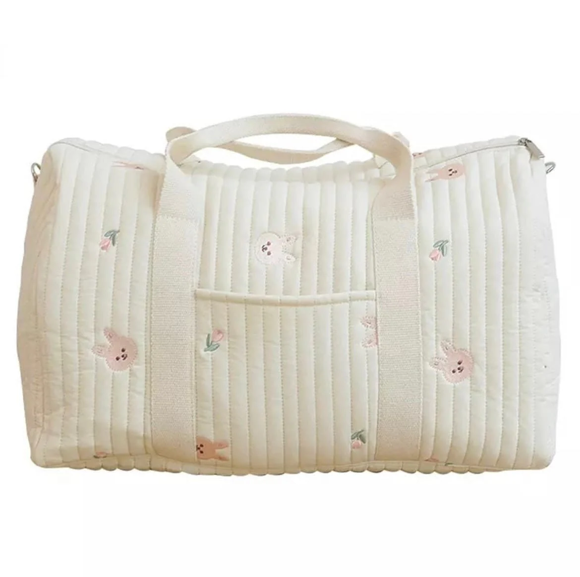 Large Nappy Bag , Embroidered and Quilted Diaper Bag