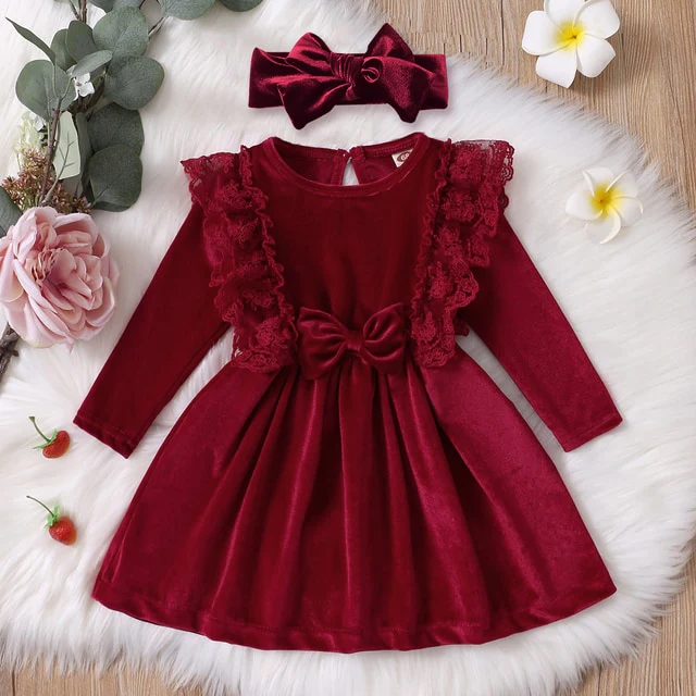 Velvetine - Winter Girls Velvet Dress Set