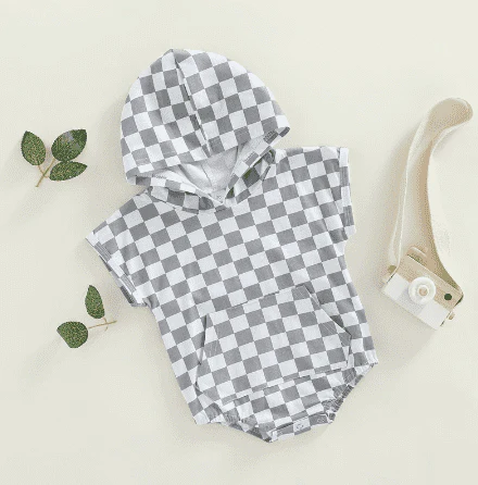 Boys Oversized Skater Romper - Checkerboard Print