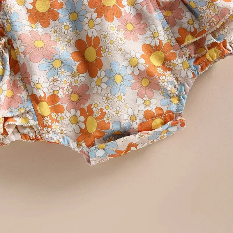Nora - Baby Girls Flower Print Romper with Headband Sets