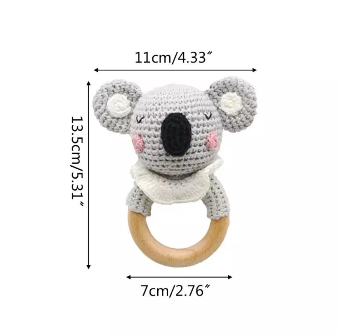 Crochet Baby Rattle Toy, Smooth Beech Wood Teething, Crochet Ring Soother