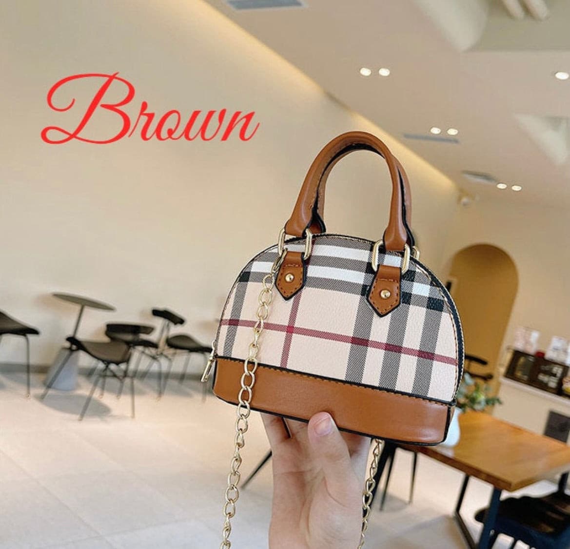 Designer Plaid Mini Purse Bag Plaid Vegan Leather Handbag