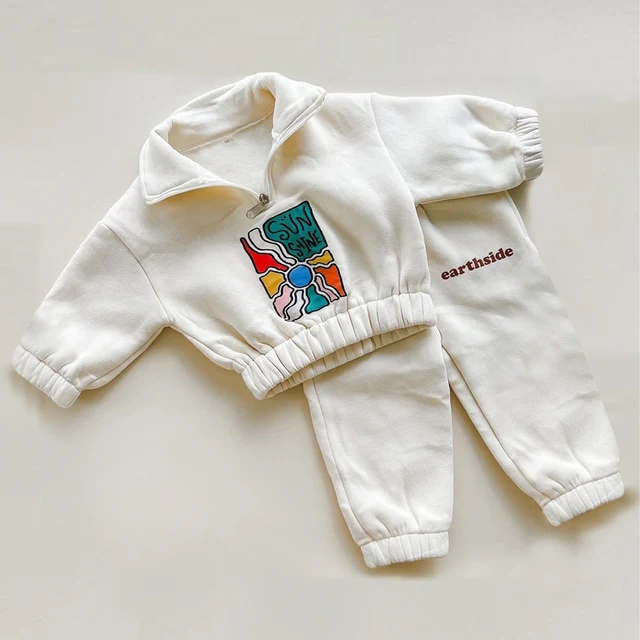 Earth Day Tracksuit Set Half-Zip Fleece - Ivory Milk
