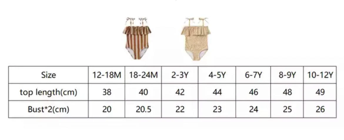 Girls Swimsuit , Stripes + Frills, from 12 months-12 years